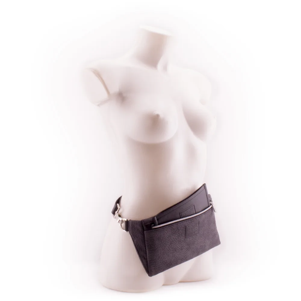 Black Wallet Walle t for Designer Belt Bag Faux Elephant Leather by manufabo as Fanny Pack on White Mannequin jpg