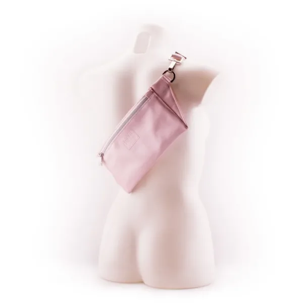 Metallic Rose Designer Belt Bag by manufabo Cross Body on White Mannequin Back View jpg