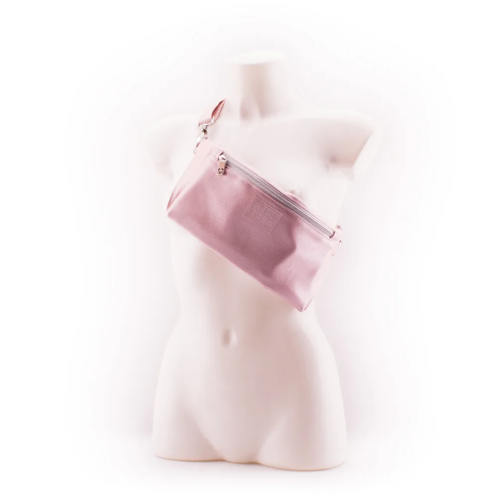 Metallic Rose Designer Belt Bag by manufabo Cross Body on White Mannequin Front View jpg