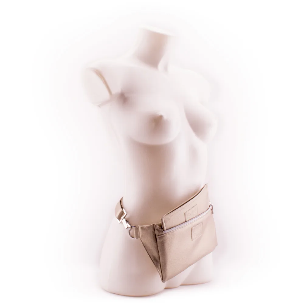 Metallic Sand Wallet Walle t for Designer Belt Bag by manufabo as Fanny Pack on White Mannequin jpg