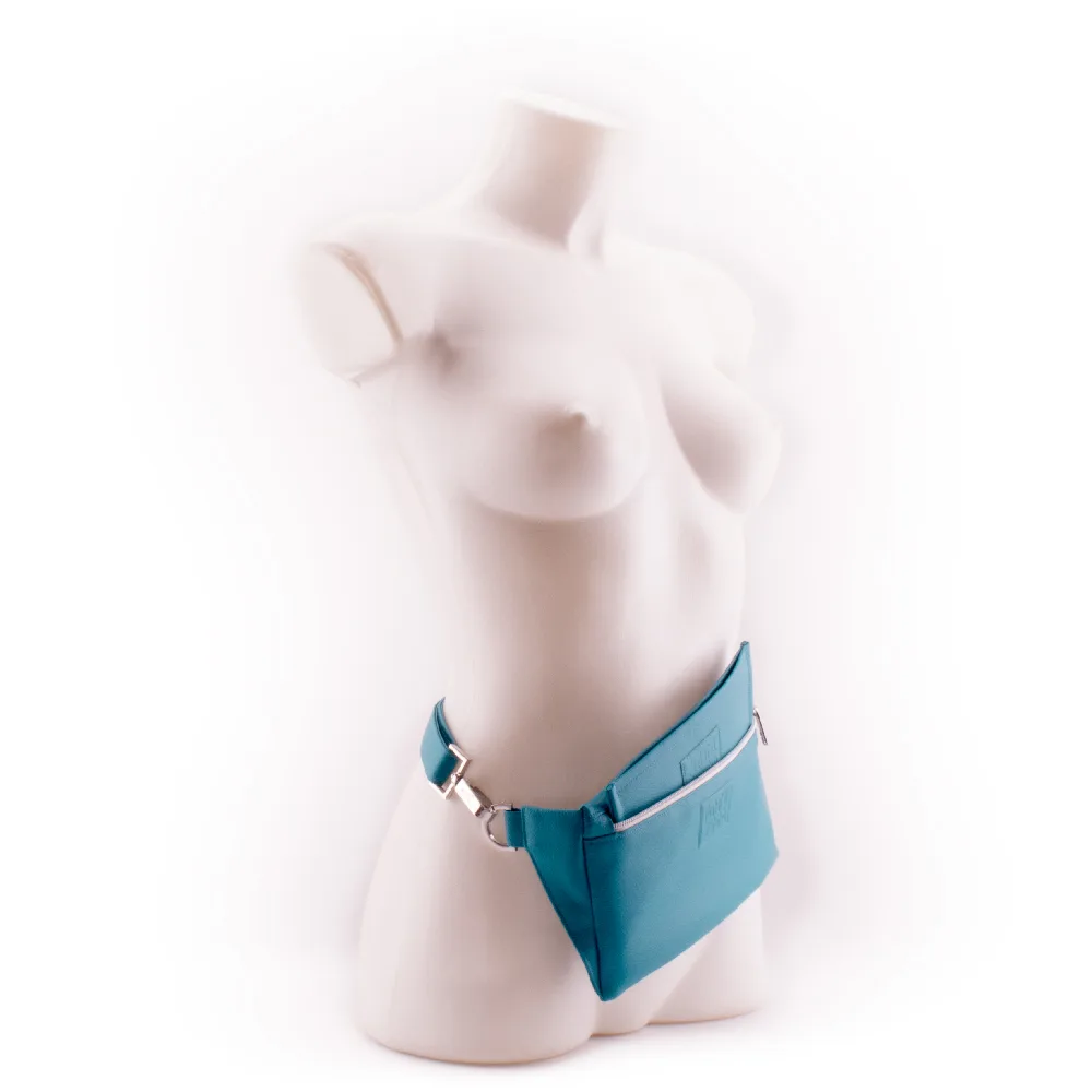 Petrol Turquoise Wallet Walle t for Designer Belt Bag by manufabo as Fanny Pack on White Mannequin jpg