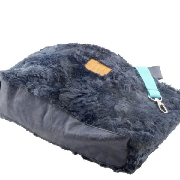 Plush Tote Bag fluffy blue beast fur bottom view jpg