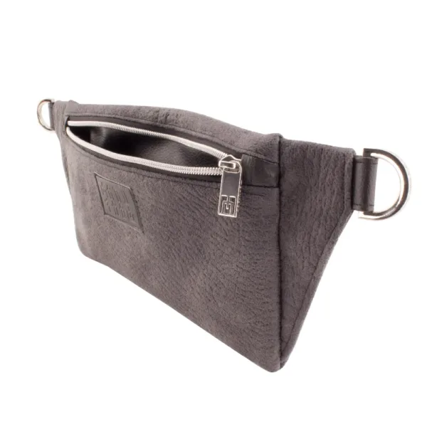 deluxe belt bag frontside zipped open faux grey elephant skin leather jpg