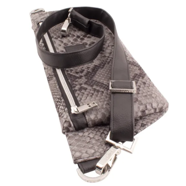deluxe belt bag lying with handmade strap hardware details faux snake leather jpg