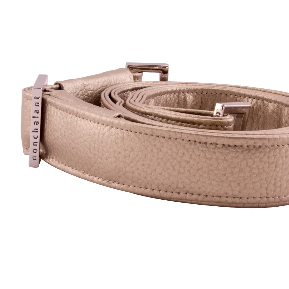 handmade bag strap with nonchalant slider by manufabo in metallic sand 1 jpg