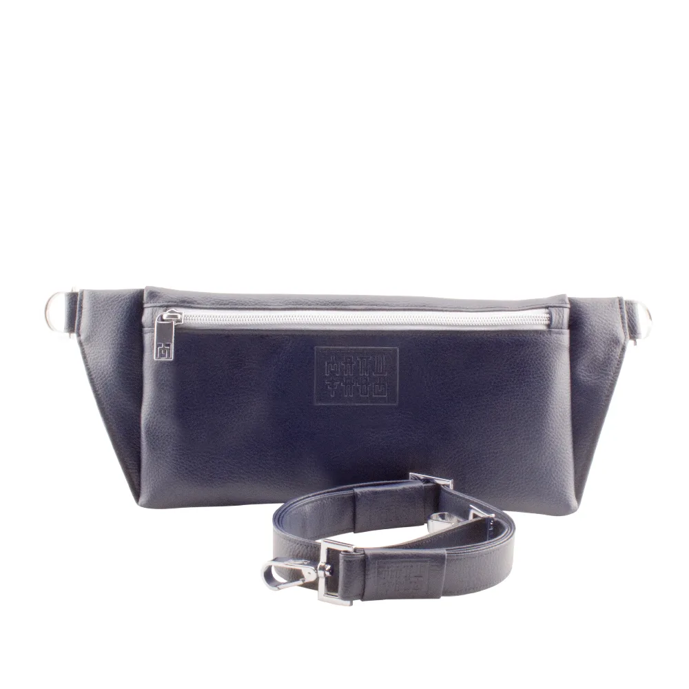 handmade belt bag with handbag strap by manufabo in deep navy blue jpg