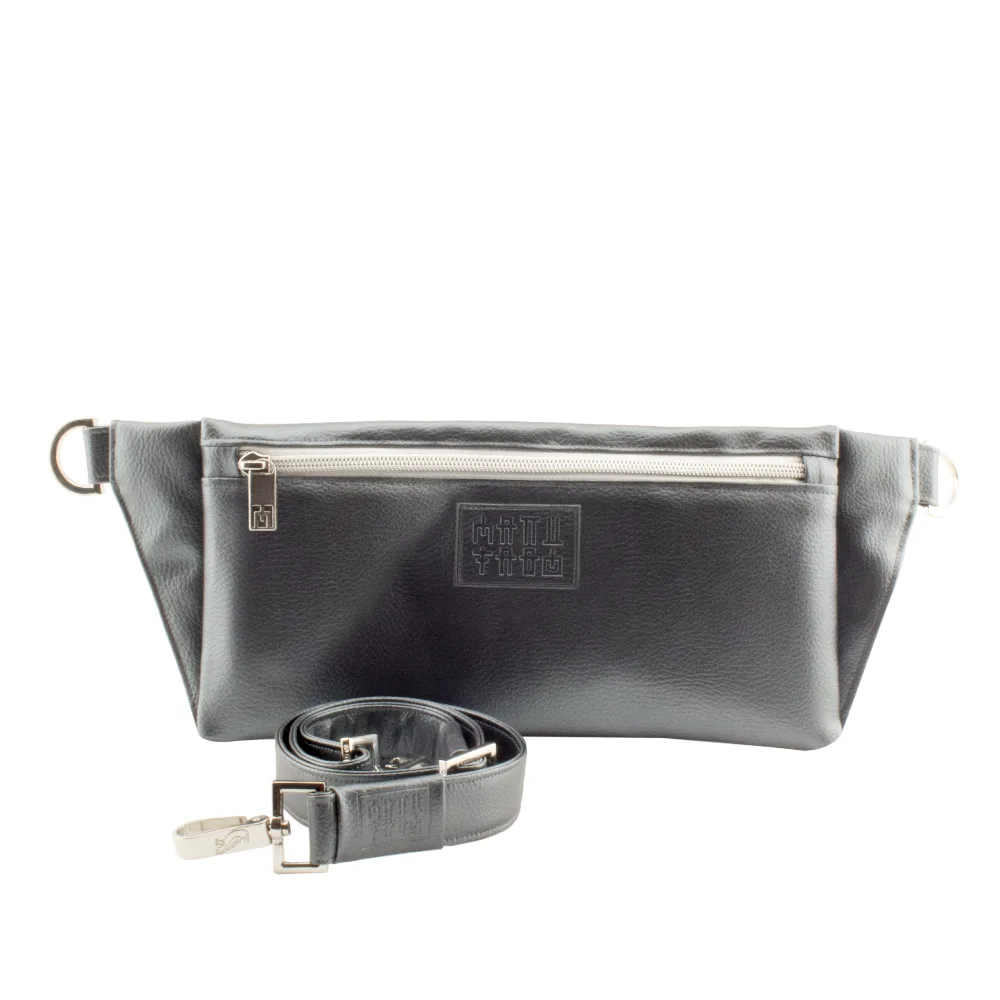 handmade belt bag with handbag strap by manufabo in metallic dark slate gray jpg