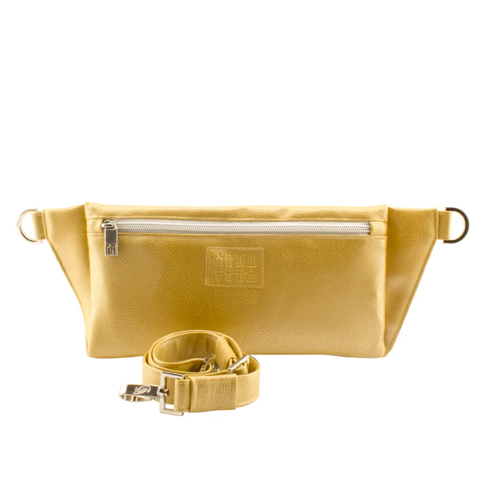 handmade belt bag with handbag strap by manufabo in metallic gold jpg