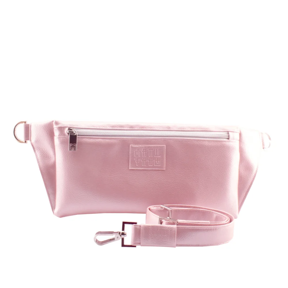 handmade belt bag with handbag strap by manufabo in metallic rose jpg