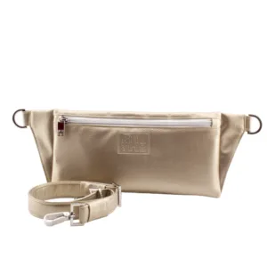 handmade belt bag with handbag strap by manufabo in metallic sand brown jpg
