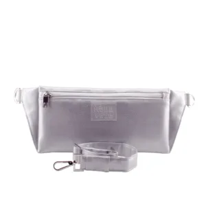handmade belt bag with handbag strap by manufabo in metallic silver jpg