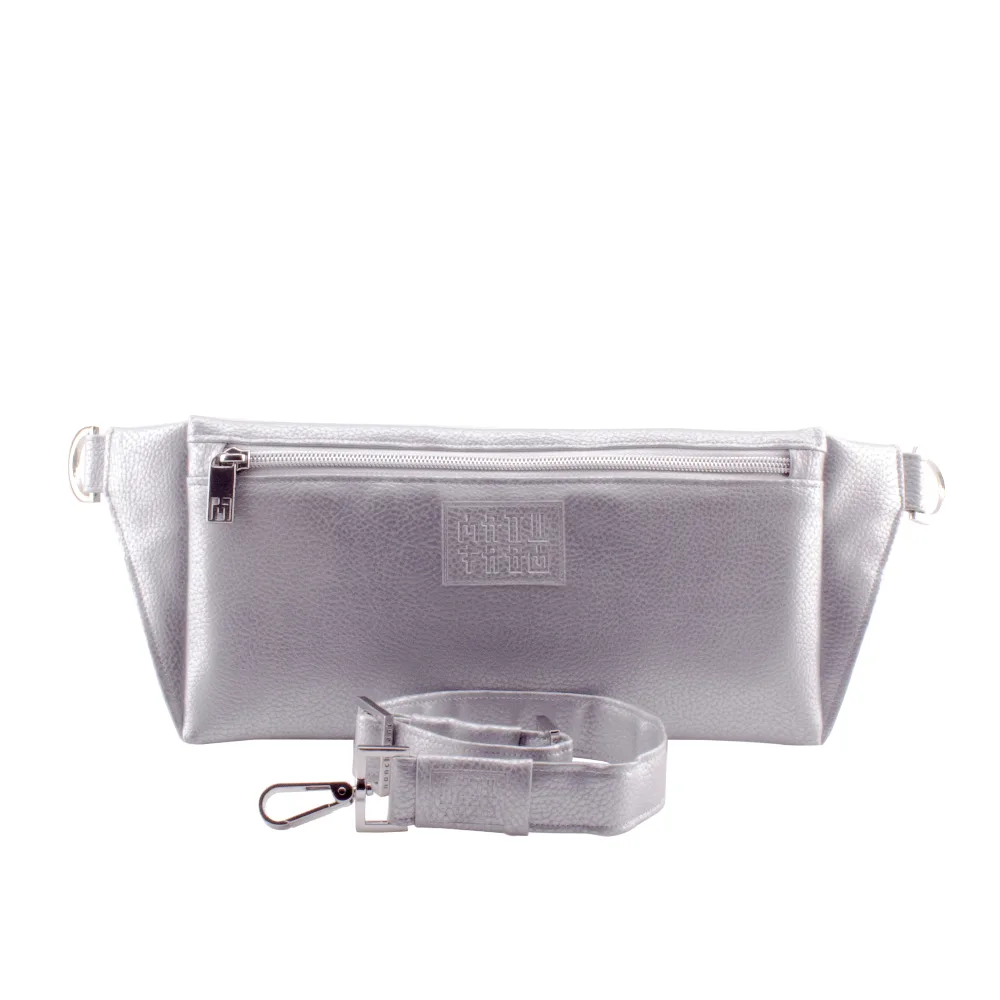 handmade belt bag with handbag strap by manufabo in metallic silver jpg