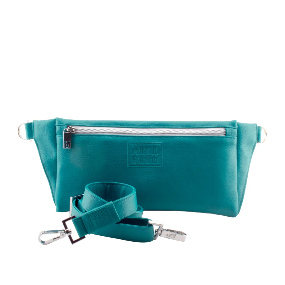 handmade belt bag with handbag strap by manufabo in petrol turquoise jpg