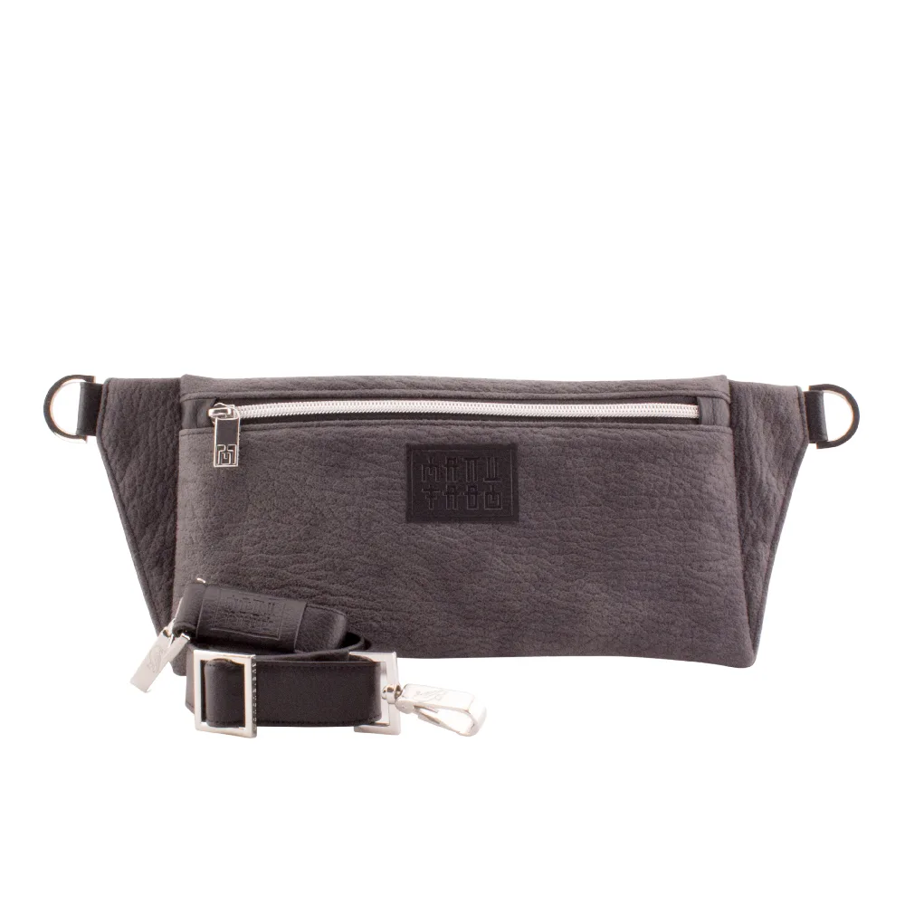 handmade-designer-belt-bag-with-handbag-strap-by-manufabo-in-faux-elephant-skin-dark-grey