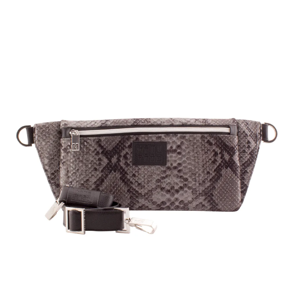 handmade designer belt bag with handbag strap by manufabo in faux snake skin jpg