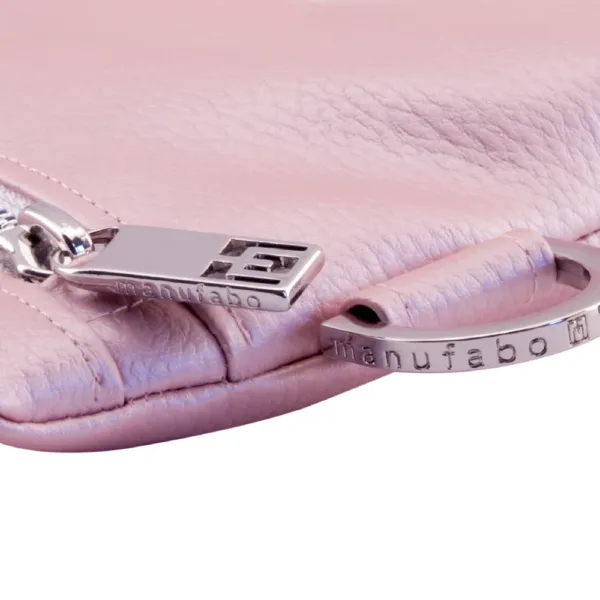manufabo hardware details zipper and d ring on bag in metallic rose jpg