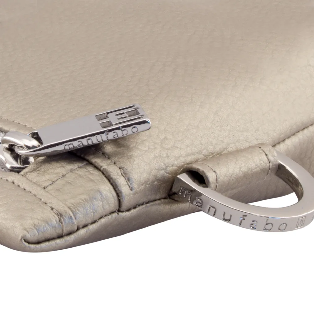 manufabo hardware details zipper and d ring on bag in metallic sand brown jpg