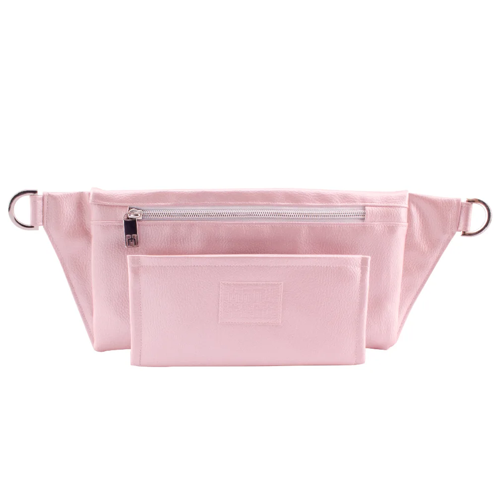 manufabo-wallet-in-front-of-handmade-belt-bag-backside-in-metallic-rose