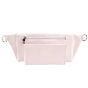 manufabo wallet in front of handmade belt bag backside in white jpg