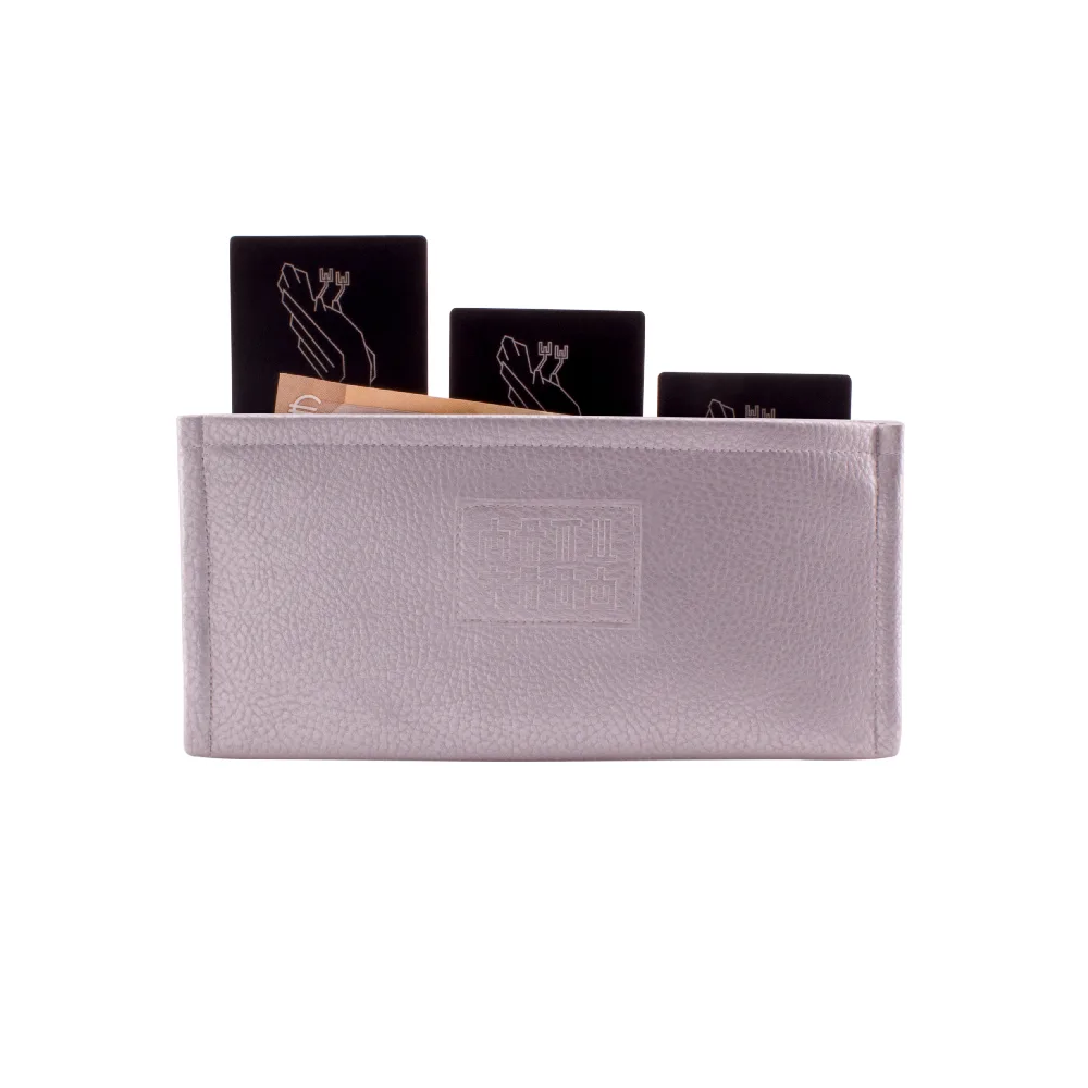 manufabo wallet thin money and credit card purse for belt bag in metallic silver jpg