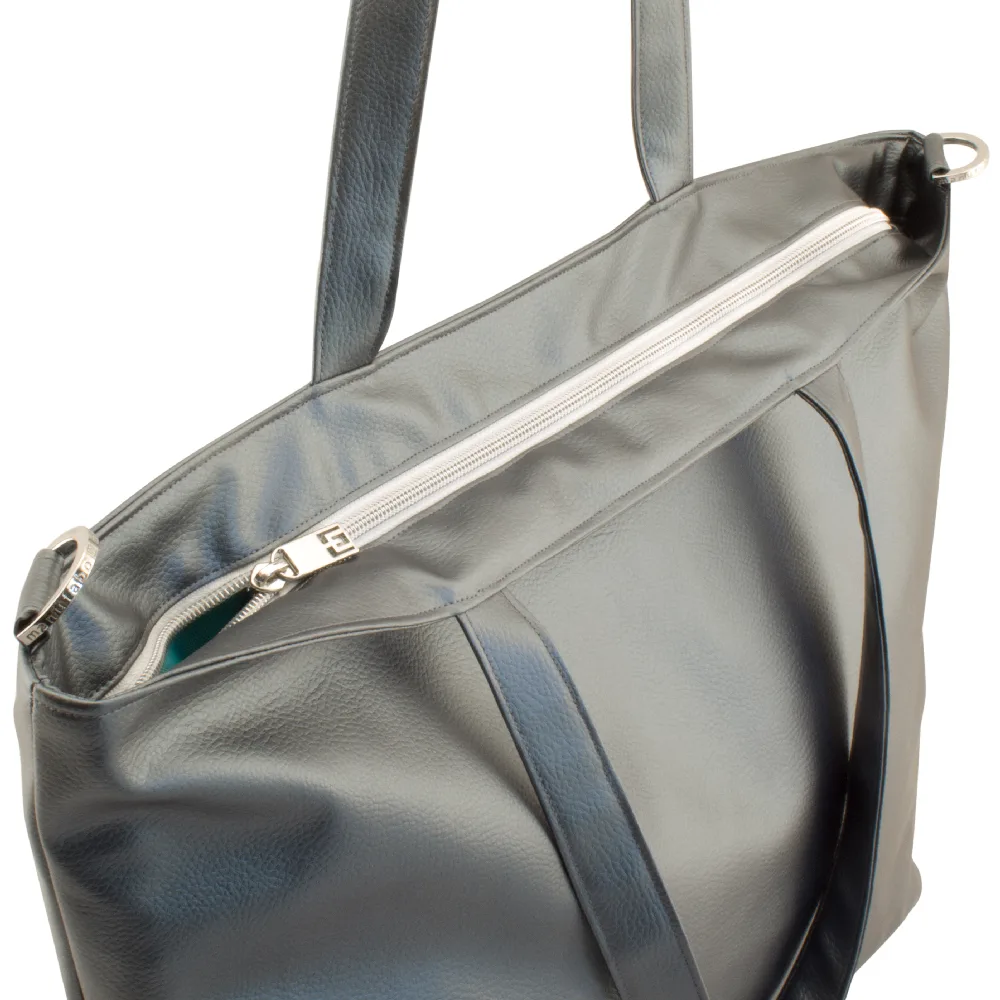 shopper tote bag backside and zipper view by manufabo in metallic dark slate gray jpg