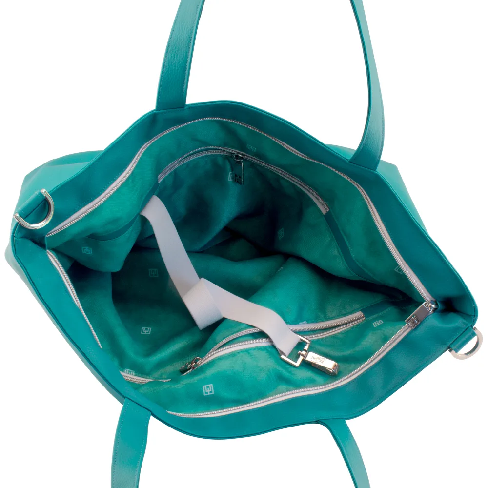 shopper tote bag inside view with manufabo turquoise inner lining in petrol turquoise jpg