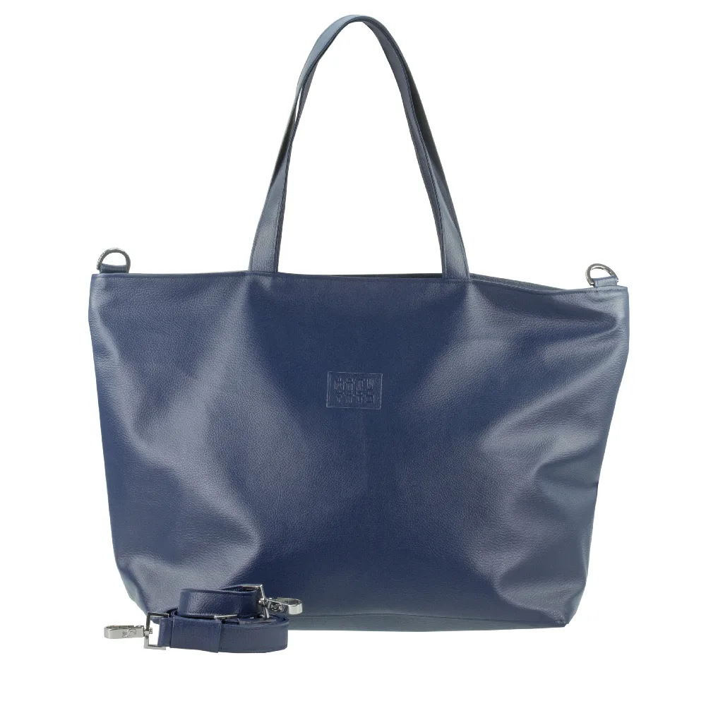 shopper tote bag with handbag strap by manufabo in deep navy blue jpg