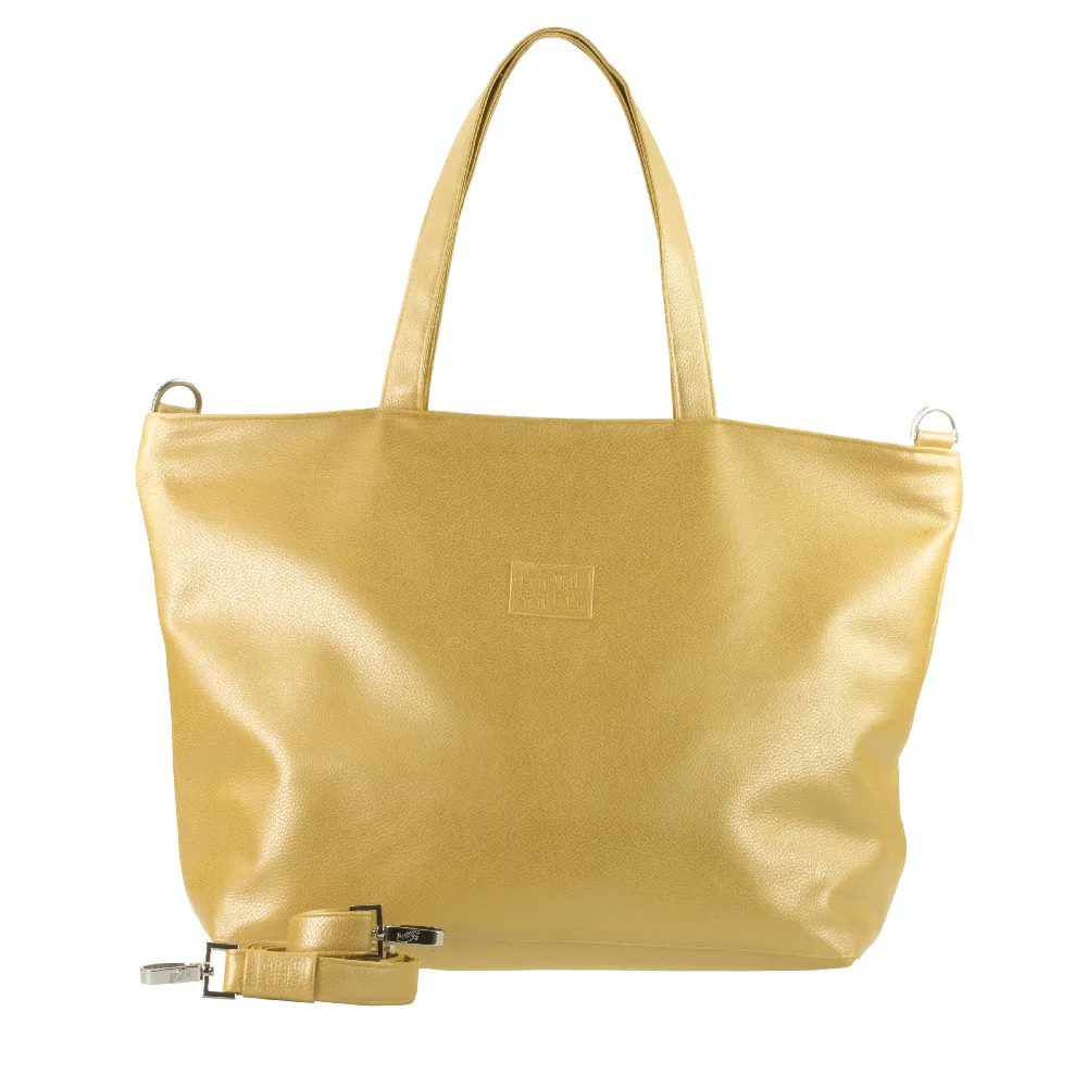 shopper tote bag with handbag strap by manufabo in metallic gold jpg