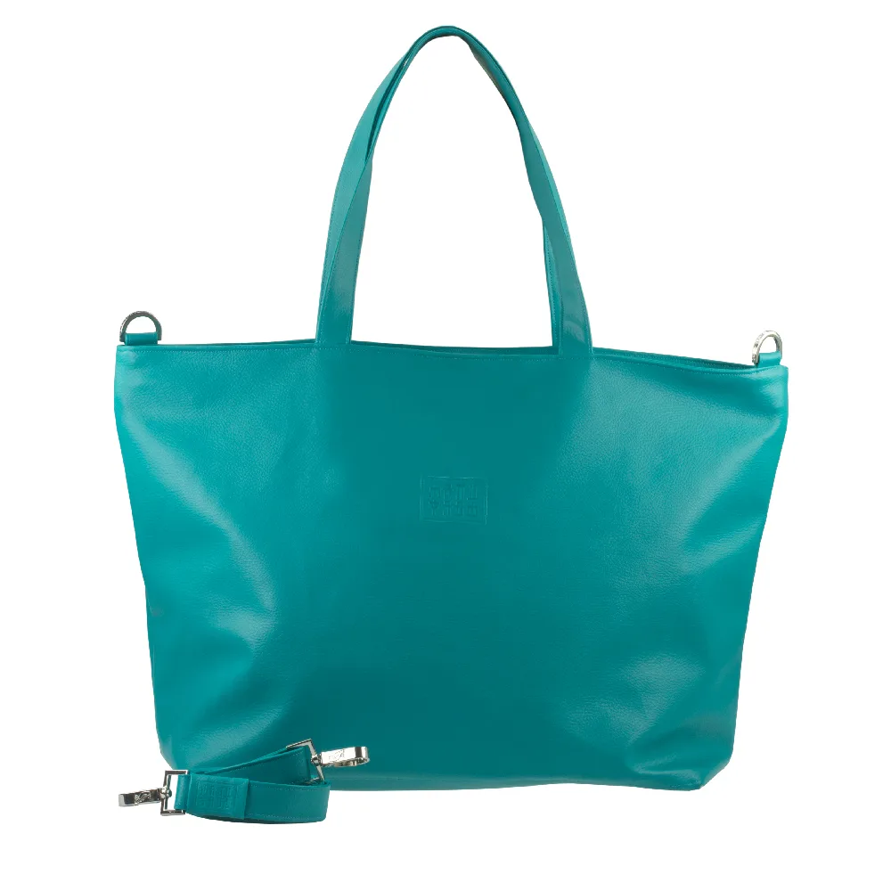 shopper tote bag with handbag strap by manufabo in petrol turquoise jpg