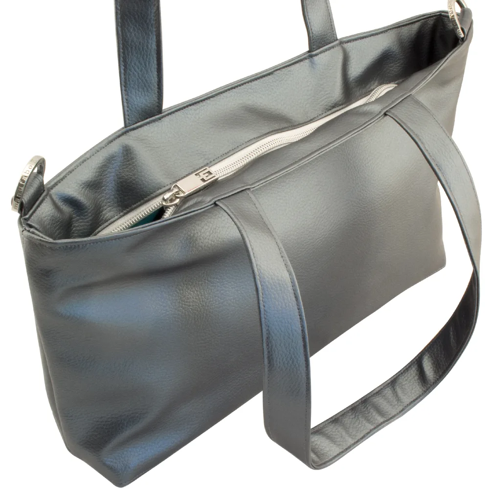 tote bag backside and zipper view by manufabo in metallic dark slate gray jpg