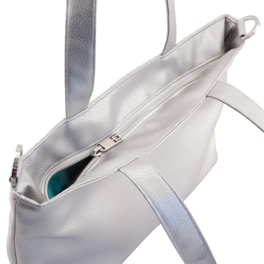 tote bag backside and zipper view by manufabo in metallic silver jpg