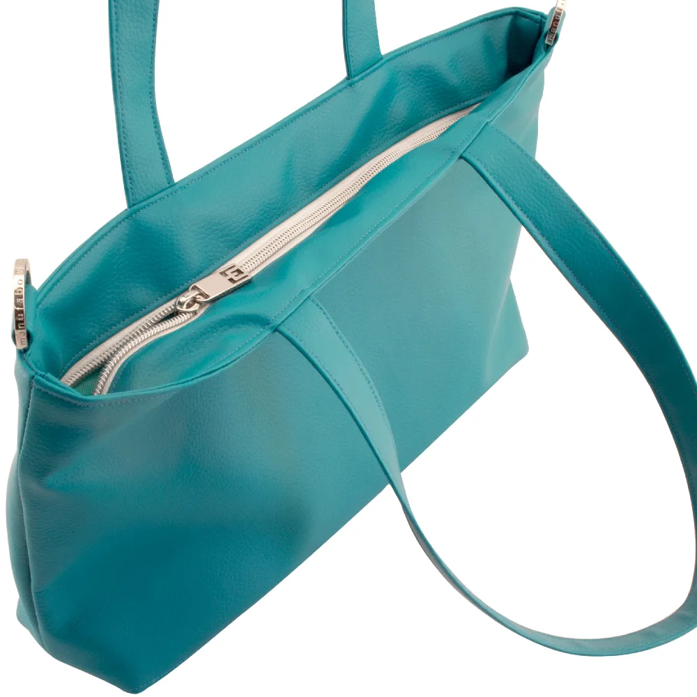 tote bag backside and zipper view by manufabo in petrol turquoise jpg