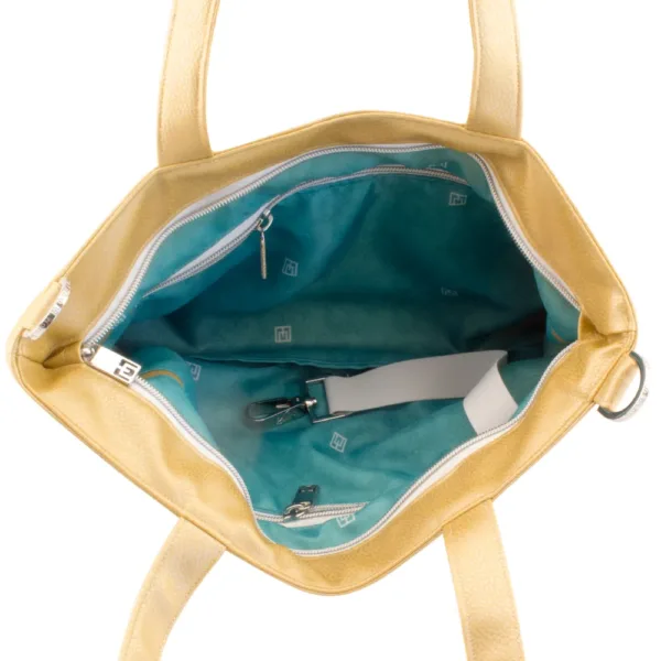 tote bag inside view with manufabo turquoise inner lining in metallic gold jpg