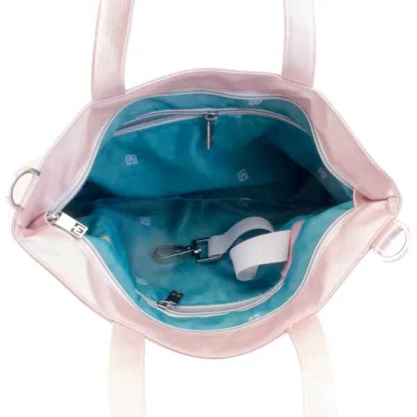tote bag inside view with manufabo turquoise inner lining in metallic rose jpg