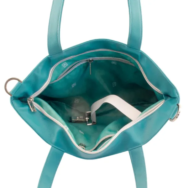 tote bag inside view with manufabo turquoise inner lining in petrol turquoise jpg