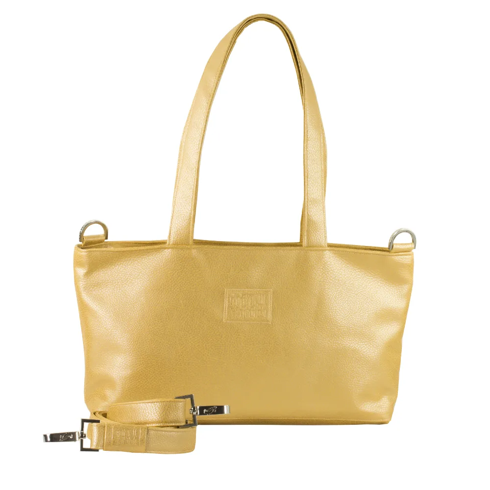 tote bag with handbag strap by manufabo in metallic gold jpg