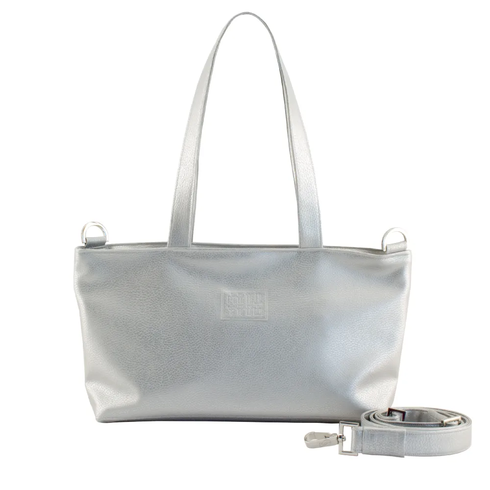 tote bag with handbag strap by manufabo in metallic silver jpg