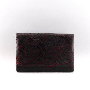 Manufabo Clutch Faux Black Leather Red Roses back