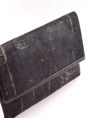 Manufabo Clutch Faux Black Leather Reptile side