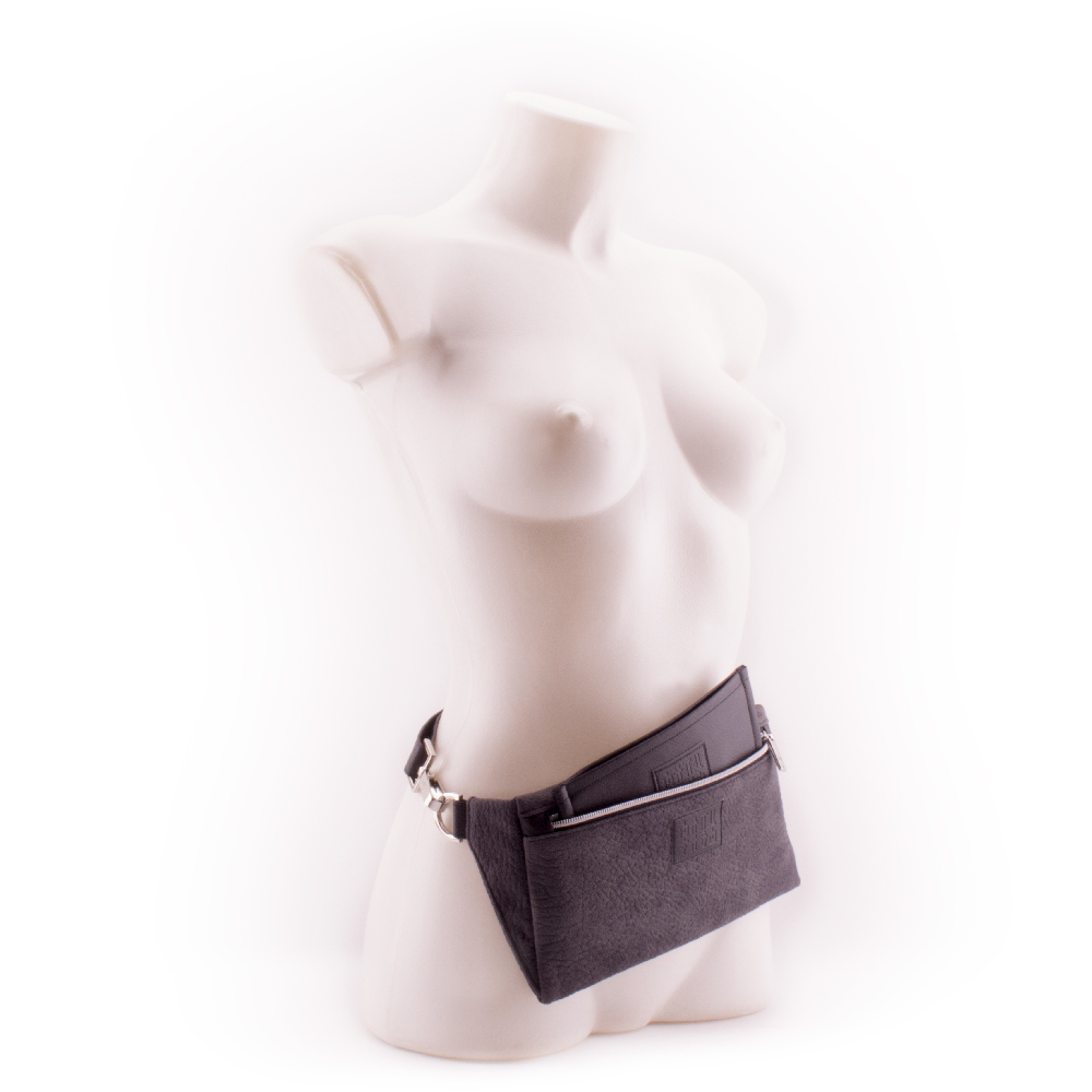 Black Wallet Walle t for Designer Belt Bag Faux Elephant Leather by manufabo as Fanny Pack on White Mannequin