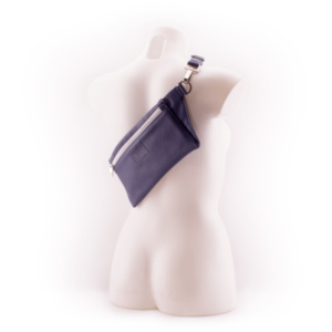 Deep Blue Designer Belt Bag by manufabo Cross Body on White Mannequin Back View