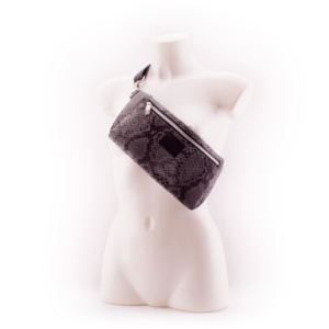 Faux Leather Snake Skin Designer Belt Bag by manufabo Cross Body on Mannequin Front View Diagonal