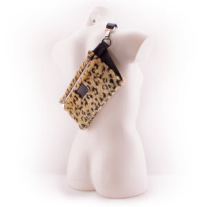 Leo Print Designer Belt Bag by manufabo Cross Body on White Mannequin Back View