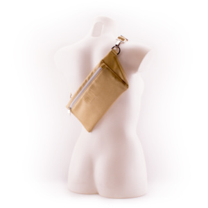 Metallic Gold Designer Belt Bag by manufabo Cross Body on White Mannequin Back View