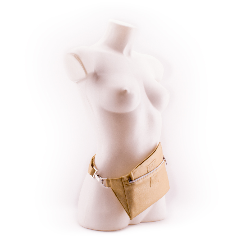 Metallic Gold Wallet Walle t for Designer Belt Bag by manufabo as Fanny Pack on White Mannequin