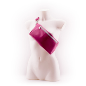 Pink Designer Belt Bag by manufabo Cross Body on White Mannequin Front View