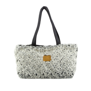 Plush Tote Bag white small roses and black highlights