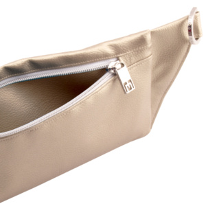 belt bag backside with lining in metallic sand brown