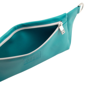 belt bag frontside opened up with manufabo M zipper in petrol turquoise