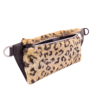 deluxe belt bag backside zipped open plush leopard leo print